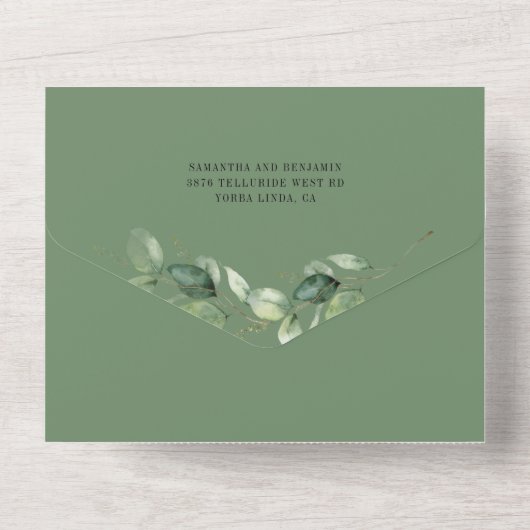 Eucalyptus Greenery Chic Botanical Wedding All In One Uitnodiging (Achterkant)
