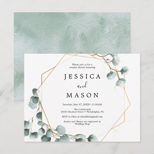 Eucalyptus Greenery Couples Shower Invitation Briefkaart (Voorkant / Achterkant)