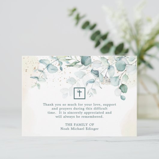 Eucalyptus Greenery Cross-Religious Bedankkaart (Staand voorkant)