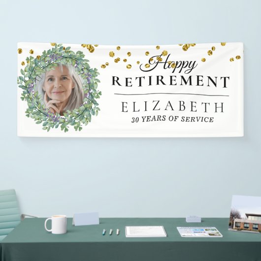 Eucalyptus Greenery Custom Photo Retirement Party Spandoek (Beurs)