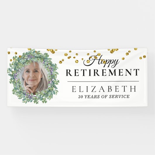 Eucalyptus Greenery Custom Photo Retirement Party Spandoek (Horizontaal)