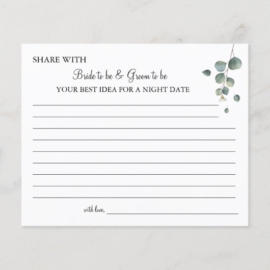 Eucalyptus greenery deelt een date night idea card flyer (Voorkant)