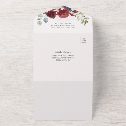Eucalyptus Greenery Dusty Blue Botanical Wedding All In One Uitnodiging (Buitenkant)