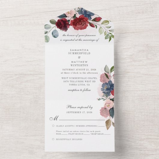Eucalyptus Greenery Dusty Blue Botanical Wedding All In One Uitnodiging (Binnen)