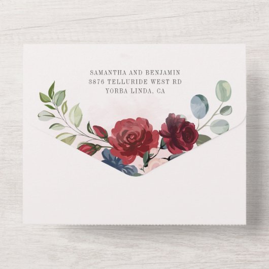 Eucalyptus Greenery Dusty Blue Botanical Wedding All In One Uitnodiging (Achterkant)