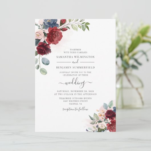 Eucalyptus Greenery Dusty Blue Botanical Wedding Kaart (Staand voorkant)