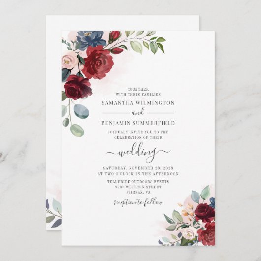 Eucalyptus Greenery Dusty Blue Botanical Wedding Kaart (Voorkant / Achterkant)