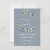 Eucalyptus Greenery Dusty Blue Elegant Wedding Kaart (Voorkant)