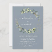 Eucalyptus Greenery Dusty Blue Elegant Wedding Kaart (Voorkant)