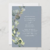 Eucalyptus Greenery Dusty Blue Elegant Wedding Kaart (Voorkant)