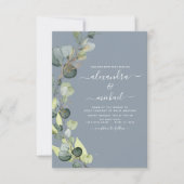 Eucalyptus Greenery Dusty Blue Elegant Wedding Kaart (Voorkant)