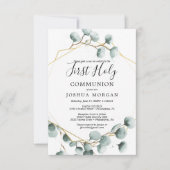 Eucalyptus Greenery Eerste Heilige Communie Uitnod Kaart (Voorkant)