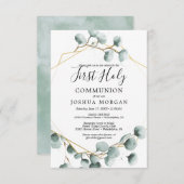 Eucalyptus Greenery Eerste Heilige Communie Uitnod Kaart (Voorkant / Achterkant)