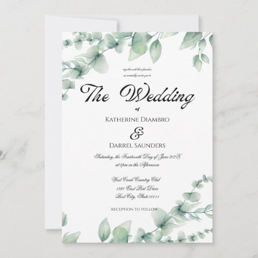 Eucalyptus Greenery Elegant Botanical Wedding Kaart (Voorkant)
