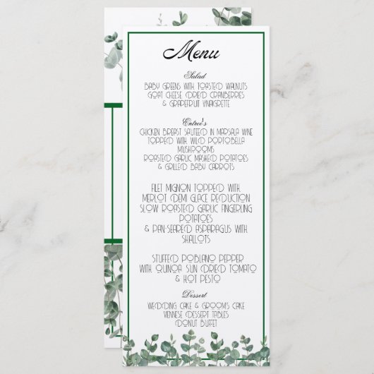 Eucalyptus Greenery Elegant Botanisch Boho Menu (Voorkant / Achterkant)