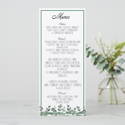 Eucalyptus Greenery Elegant Botanisch Boho Menu (Staand voorkant)