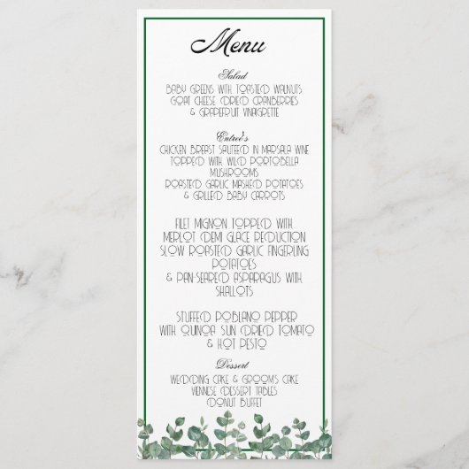 Eucalyptus Greenery Elegant Botanisch Boho Menu (Voorkant)
