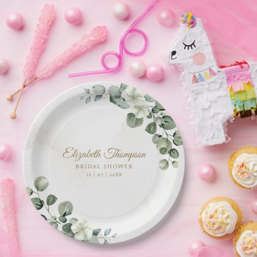 Eucalyptus Greenery Elegant Bridal Shower Papieren Bordje (Feest)