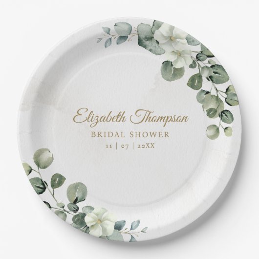 Eucalyptus Greenery Elegant Bridal Shower Papieren Bordje (Voorkant)