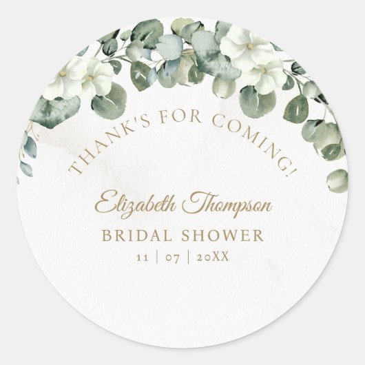 Eucalyptus Greenery Elegant Bridal Shower Ronde Sticker (Voorkant)