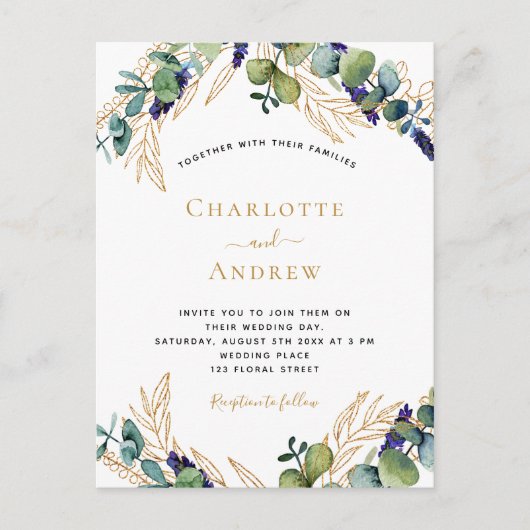 Eucalyptus greenery elegant bruiloft briefkaart (Voorkant)