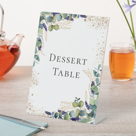 Eucalyptus greenery elegant dessert table reclamebord met voetstuk (Insitu)