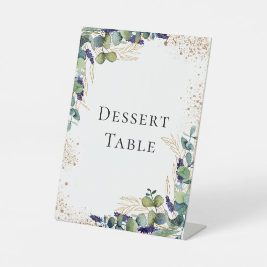 Eucalyptus greenery elegant dessert table reclamebord met voetstuk (Voorkant)