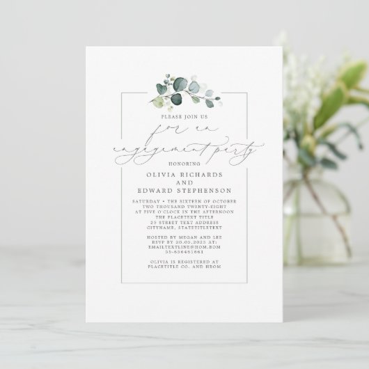 Eucalyptus Greenery Elegant Engagement Kaart (Staand voorkant)