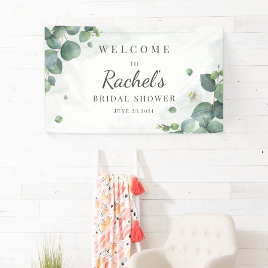 Eucalyptus Greenery Elegant Floral Vrijgezellenfee Spandoek (Insitu)