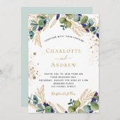 Eucalyptus greenery elegant glitter bruiloft kaart (Voorkant / Achterkant)