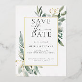 Eucalyptus Greenery Elegant Gold Wedding Save Datu Folie Uitnodiging (Voorkant)
