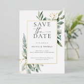 Eucalyptus Greenery Elegant Gold Wedding Save Datu Folie Uitnodiging (Staand Voorkant)