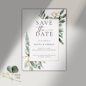 Eucalyptus Greenery Elegant Gold Wedding Save Datu Folie Uitnodiging