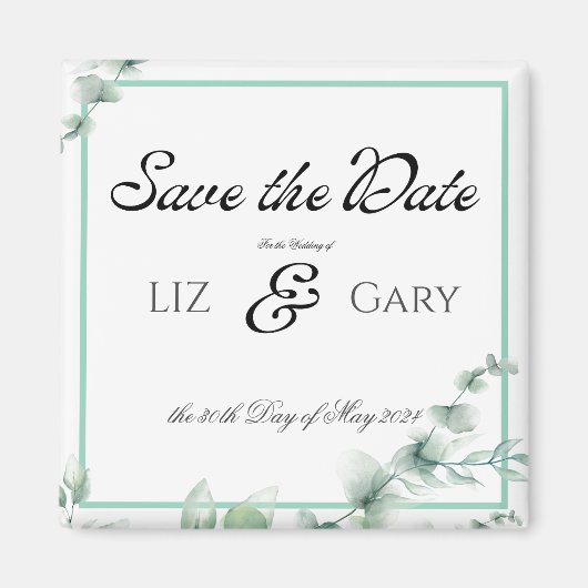 Eucalyptus Greenery Elegant Huwelijk Save the Date Magneet (Voorkant)