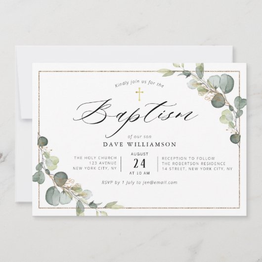 eucalyptus greenery elegant lijst baptisme kaart (Voorkant)