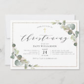 eucalyptus greenery elegant lijst christening kaart (Voorkant)