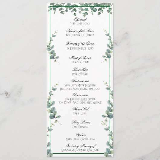 Eucalyptus Greenery Elegant minimalistisch program Programmakaart (Achterkant)