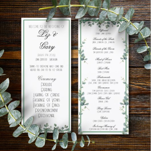 Eucalyptus Greenery Elegant minimalistisch program Programmakaart