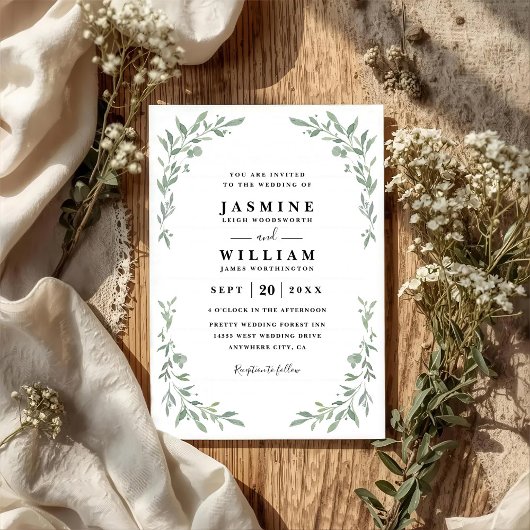 Eucalyptus Greenery Elegant Modern QR Code Wedding Kaart