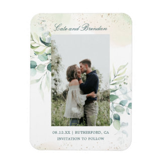 Eucalyptus Greenery Elegant Photo Save the Date Magneet