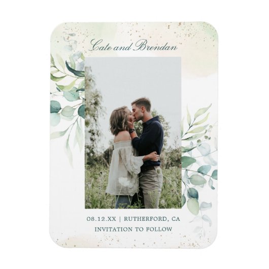 Eucalyptus Greenery Elegant Photo Save the Date Magneet (Verticaal)