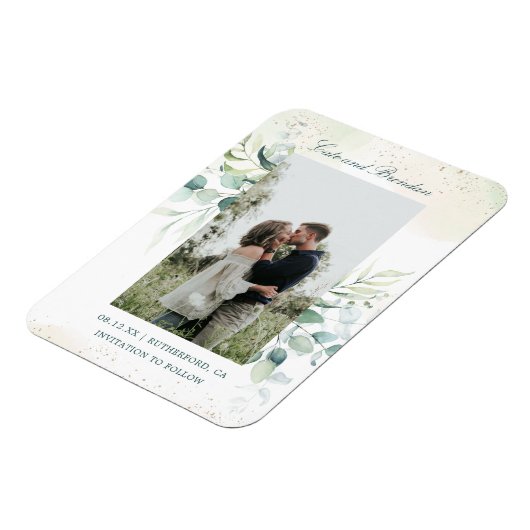 Eucalyptus Greenery Elegant Photo Save the Date Magneet (Linkerzijde)