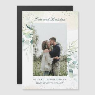 Eucalyptus Greenery Elegant Photo Save the Date Magnetische Uitnodiging