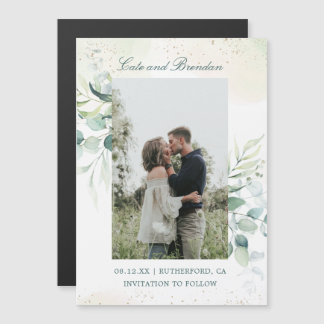 Eucalyptus Greenery Elegant Photo Save the Date Magnetische Uitnodiging