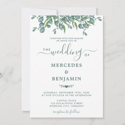 Eucalyptus Greenery Elegant Sage Wedding Kaart (Voorkant)