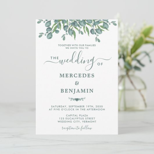 Eucalyptus Greenery Elegant Sage Wedding Kaart (Staand voorkant)