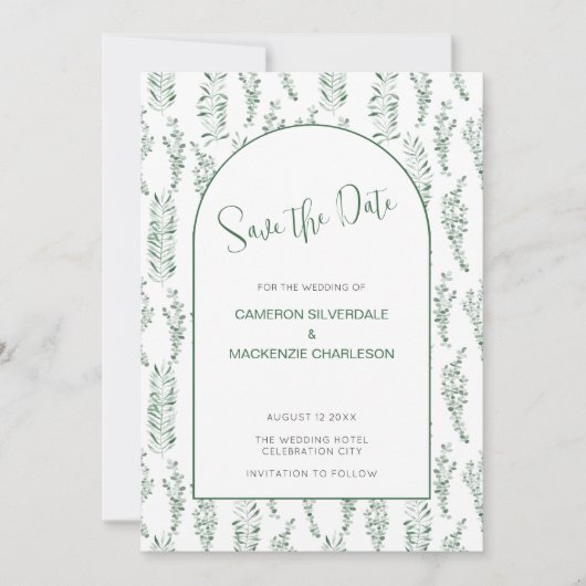 Eucalyptus Greenery Elegant Save the Date Wedding Kaart (Voorkant)