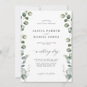 Eucalyptus greenery elegant script bruiloft kaart (Voorkant)