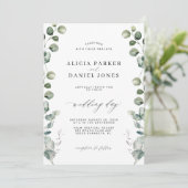 Eucalyptus greenery elegant script bruiloft kaart (Staand voorkant)