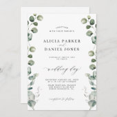 Eucalyptus greenery elegant script bruiloft kaart (Voorkant / Achterkant)